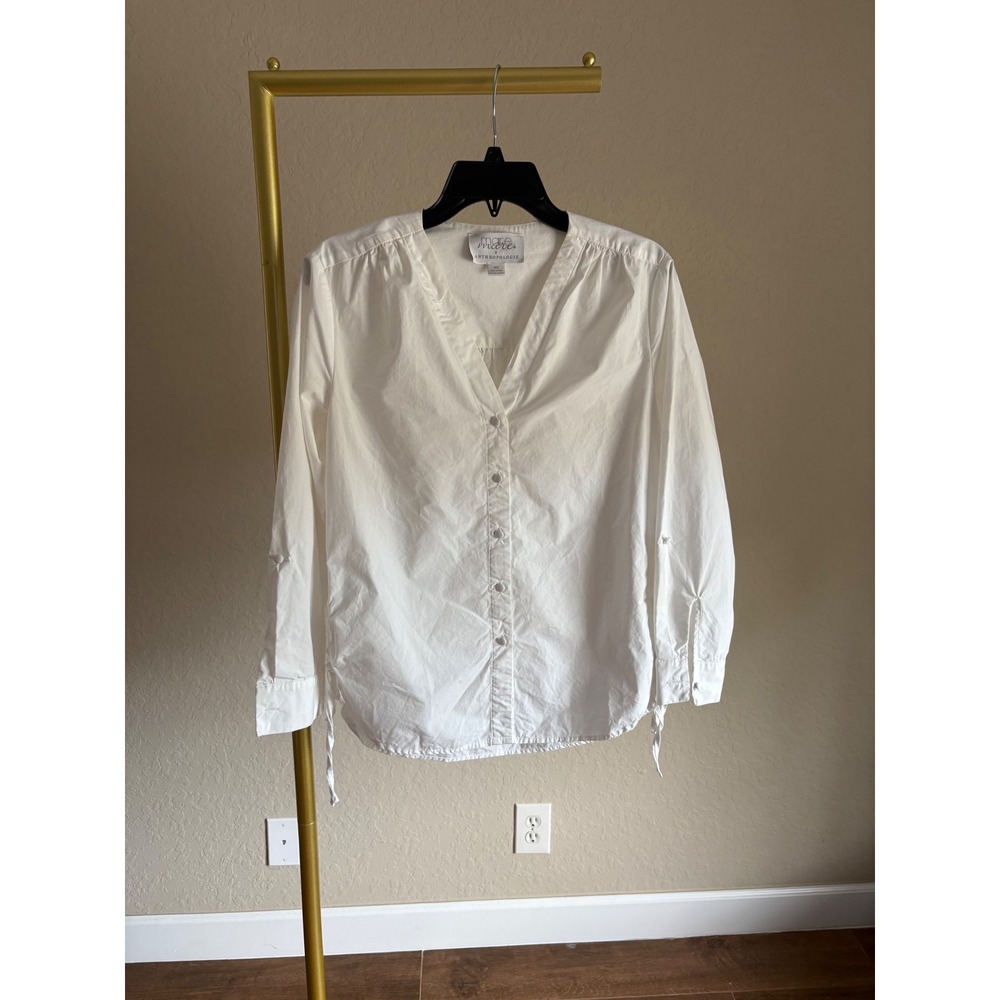 Mare Mare x Anthropologie White V-Neck Button Down Side Tie Blouse XS Capsule